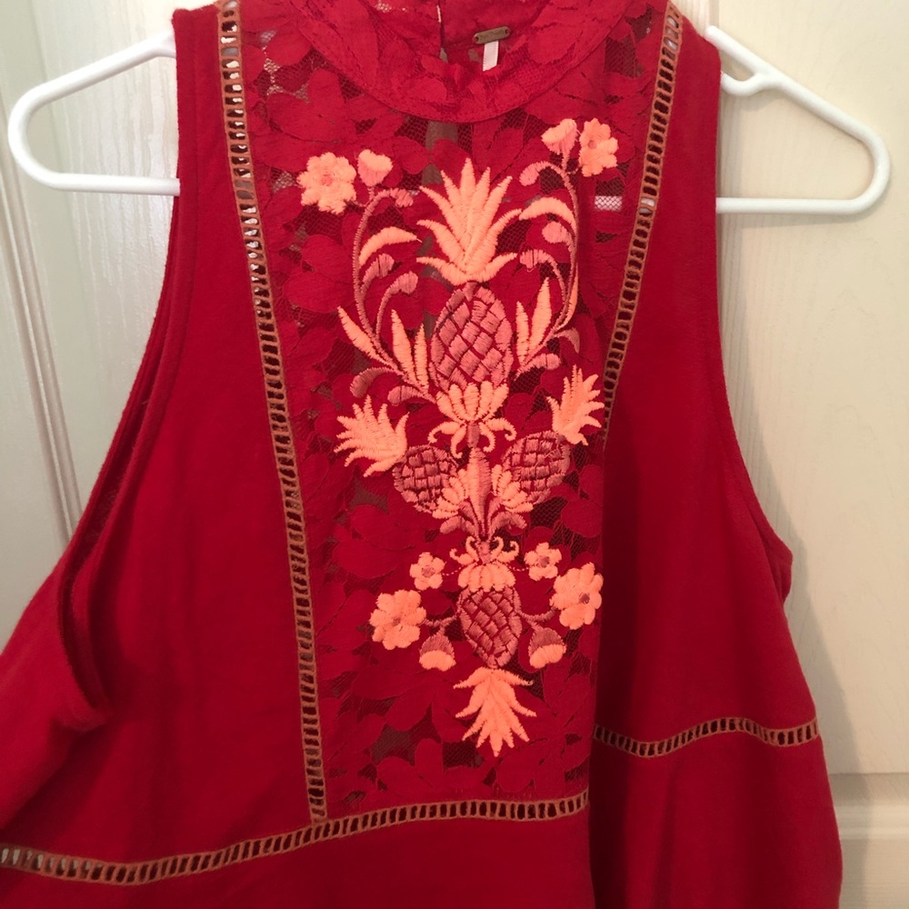 free people red floral embroidered tank top